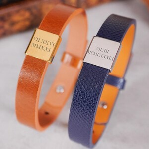 Custom Couples Bracelet, Genuine Leather, Roman Numeral, Personalized Gift for him, Mens Bracelet,Couple Gift,Anniversary Gift,Birthday Gift