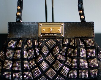 Marc Jacobs Black Suede And Leather Embellished Clutch