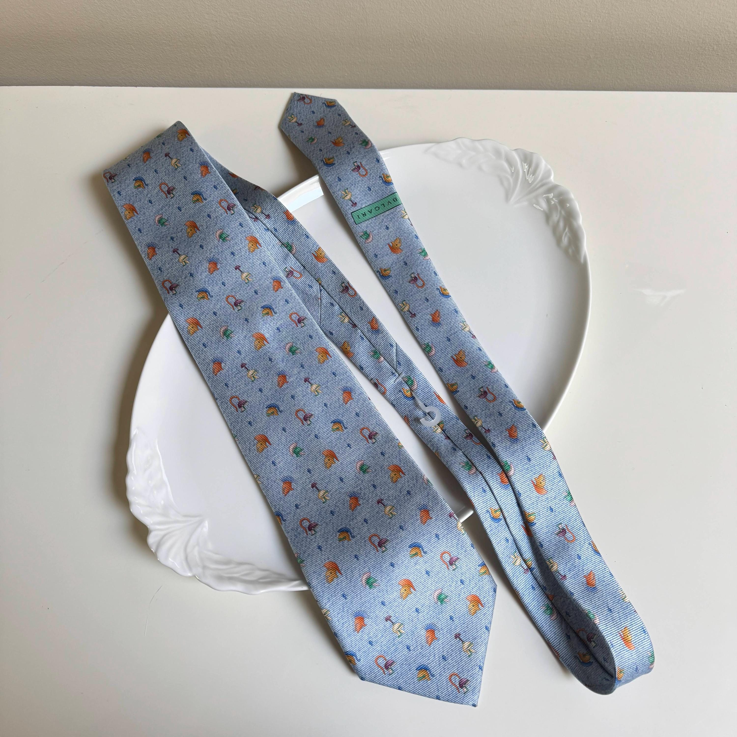 Bulgari Davide Pizzigoni Silk Seven Fold Tie With Helmets - Etsy BVLGARI Silk Seven Fold Luxury Necktie made in Italy in like new condition main image 0