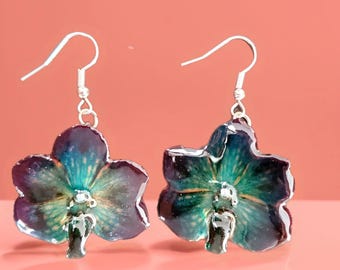 Real Orchid Flower Earrings: Handcrafted Resin Jewelry