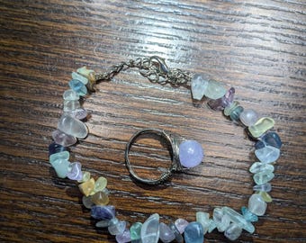 Chakra Natural Crystal Bracelet W/ Matching Blue Chalcedony Adjustable Ring
