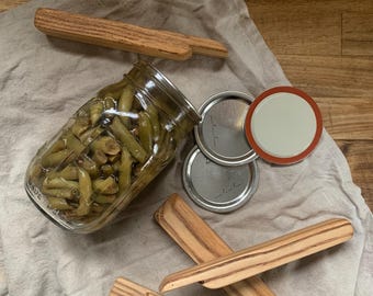 Hand-carved, wooden canning jar lid opener, lifter, remover for food storage