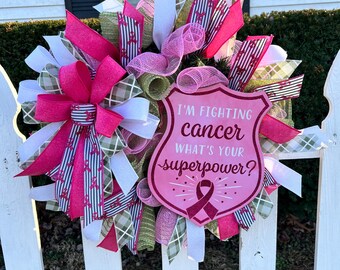 Stay Strong Wreath, Cancer Superpower Wreath, Everyday Wreath, Front Door Wreath, Survivor Wreath, Keep Fighting Wreath, Cancer Awareness