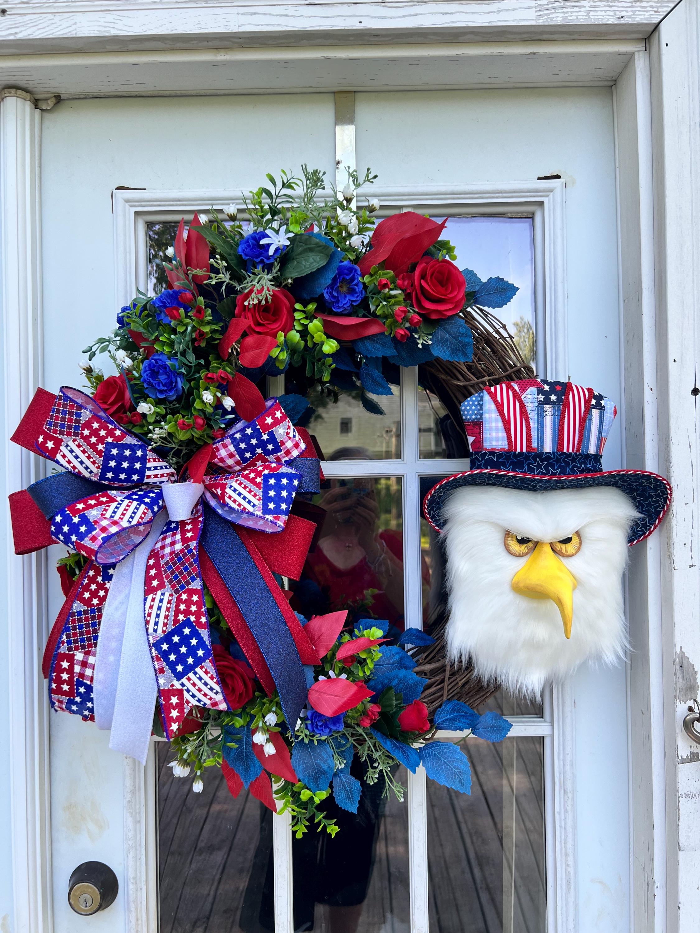 Patriotic 4th of July Front Door Wreath, Red White Blue Floral - Etsy
