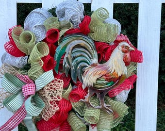 farmhouse decor, Rooster wreath, country wreath, Country decor, Rooster decor, Evergreen wreath, country door decor, farmhouse door decor
