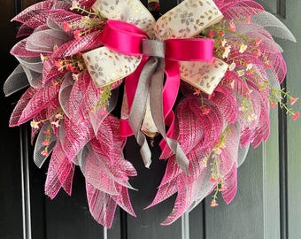 Pink & Gray Angel Wings Wreath: Elegant Memorial Door Decor