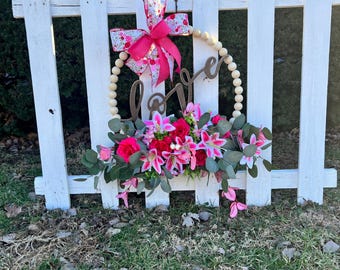 Beaded Wreath, Floral Beaded Wreath, Beaded Hoop Wreath, Spring Wreath, Year Round Wreath, Everyday Wreath, Front Door Wreath, Summer Wreath