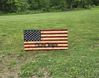 Massive 5-Foot Hand-Carved "We the People" Wooden American Flag – Rustic Wall Art