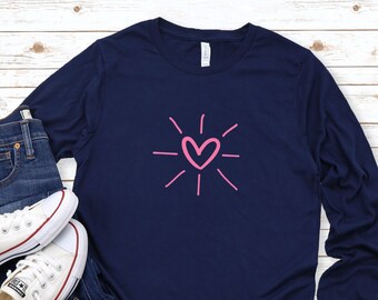 Radiant Heart Shirt, Pink Heart Shirt, Cute Yoga Shirt, Love Shirt, Sweetheart Shirt, Romantic Shirt, Cute Travel Tee, Cute Workout Tee