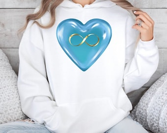Blå Infinity Heart Hoodie, Alla hjärtans dag-present