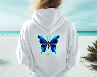Blue Butterfly Graphic Hoodie: Nature Lover Gift