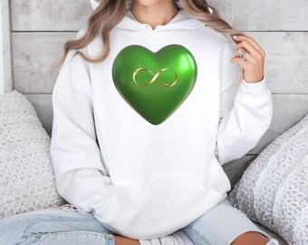 Grön Infinity Heart Vit Hoodie -