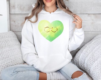 Grön akvarellhjärta Infinity Hoodie, romantisk gåva