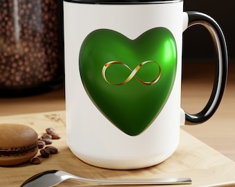 Green Heart Infinity Coffee Mug, Valentine's Day Gift, 15 oz
