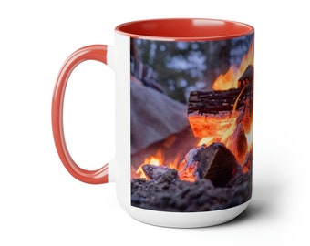 Red Hot Fire Coffee Mug: 15oz Ceramic Campfire Mug