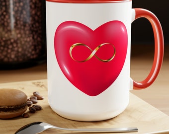 Red Heart Infinity Coffee Mug, Valentine's Day Gift, 15 oz