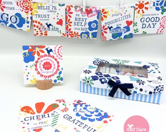 Self Care Card Set, Daily Messages of Mindfulness & Wellness, Gift Box for Her, Kind Words to Keep