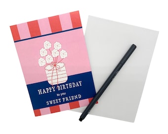 Happy Birthday Sweet Friend Card – Best Friend Birthday Card, Floral Cake Design, Blank Inside