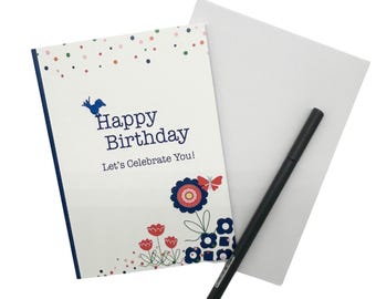 Happy Birthday Let’s Celebrate You Card – Birthday Card for Her, Floral Confetti, Blank Inside