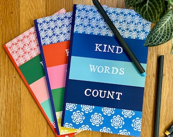 Floral Kind Words Count Lined Notebook, Colorful Patterned Journal