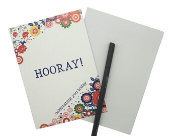 Hooray Card – Congratulations Card for Graduation, Promotion or New Job, Floral Celebration, Blank Inside