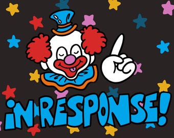 ¡En respuesta! - Tapete de juego TCG de payaso de 14" x 24" - ¡Diseñado por Jacob Paris!