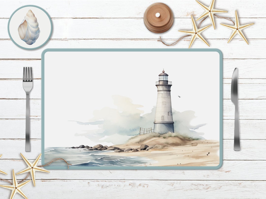 Coastal Summer Table Setting Polycarbonate Placemats, Napkin Rings and