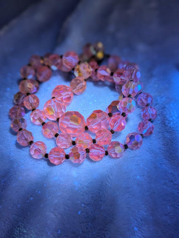 Vintage Glowing Pink Glass Bead Necklace