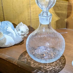 Blenko Clear Crackle Glass Decanter by Wayne Husted #636 Mid Century Modern 9&quot;H