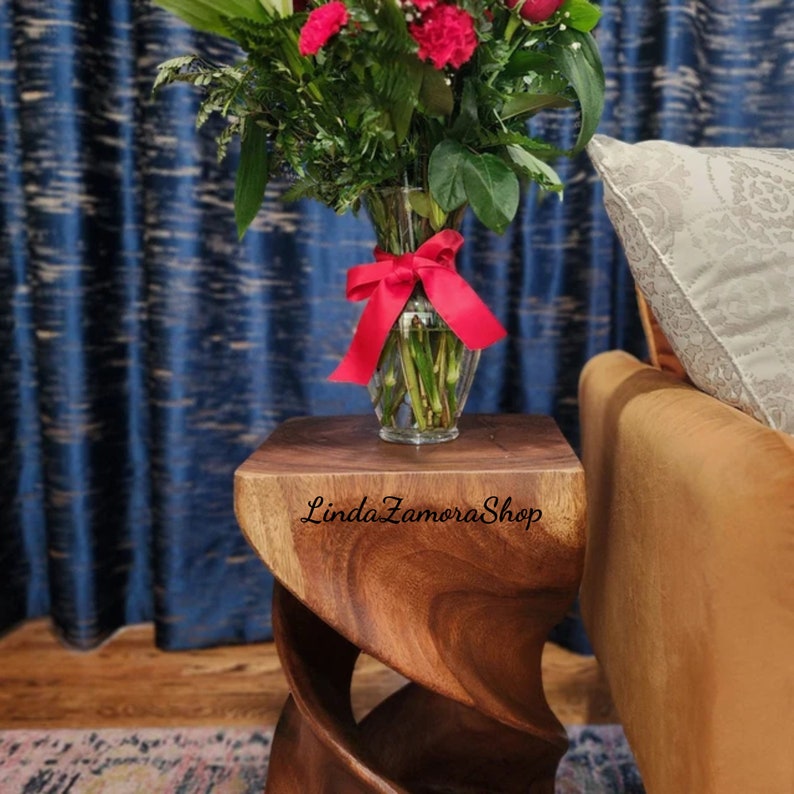 Walnut Oil Wood Double Twist Stool Table, 12 In. SQ X 20 In. H Etsy