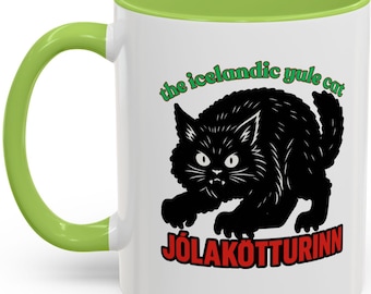 Accent Color Mug, 3 Colors, Jólakötturinn, Yule Cat, Christmas Folklore, 11oz, 15oz  Icelandic Folklore, Nordic Myth Gift