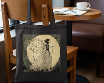 Fee Tragetasche, mystische Kunst, Faeriecore Ästhetik, Cottagecore Geschenk, Fantasy Illustration Tasche, ein- oder doppelseitiger Druck