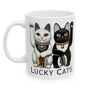 Yin Yang Lucky Cats Mug: Maneki-Neko Coffee Cup