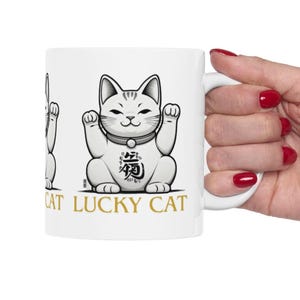 Lucky Cat Coffee Mug: Maneki-Neko Japanese Good Luck Gift