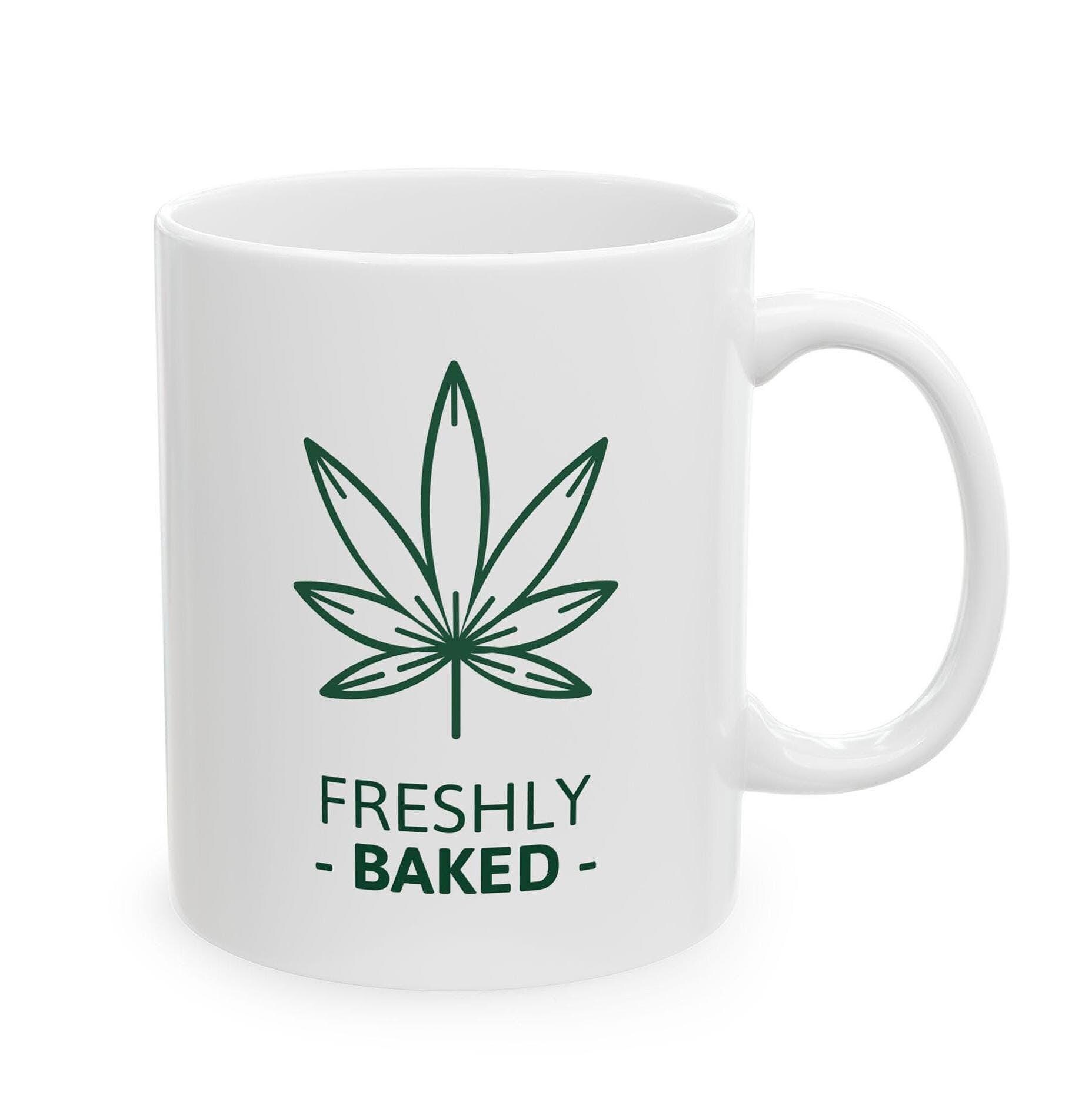 Funny Stoner Ceramic Mug - Baked Fresh Design, 420 Friendly Gift, Weed Humor Cup, Marijuana Lover Present, Pot Leaf Coffee Mug