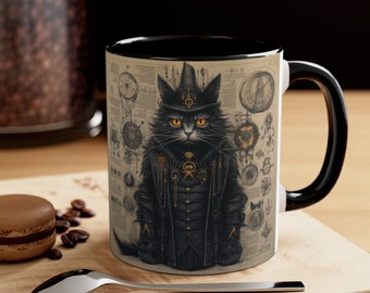 Steampunk Cat Scholar Mug: Quirky SciFi Cat Lover Gift