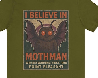 Mothman Retro Graphic Tee: Funny Cryptid Shirt for Cryptozoologists