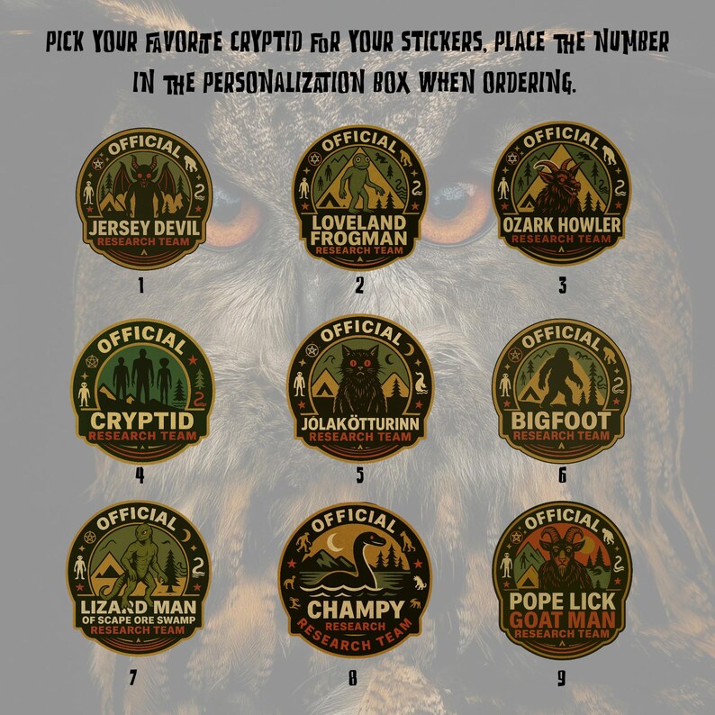 Cryptid Research Team Vinyl Sticker Pack: Choose Your Cryptid, Curated ...
