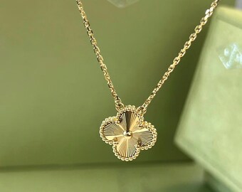18k gold four clover necklace,Four Leaf Clover Jewelry,Magic Alhambra  necklace, 1 motif