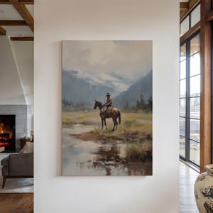 Cowboy Western Canvas Print | Rustic Western Home Decor | Vintage Cowboy Oil Painting | Southwest Wall Art | Large Western Canvas Wall Art