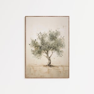 Vintage Olive Tree Wall Art Rustic Mediterranean Wall Art Sage Green Wall Art Vintage Botanical Art Muted Tonal Art Printable
