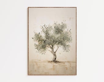 Vintage Olive Tree Wall Art Rustic Mediterranean Wall Art Sage Green Wall Art Vintage Botanical Art Muted Tonal Art Printable