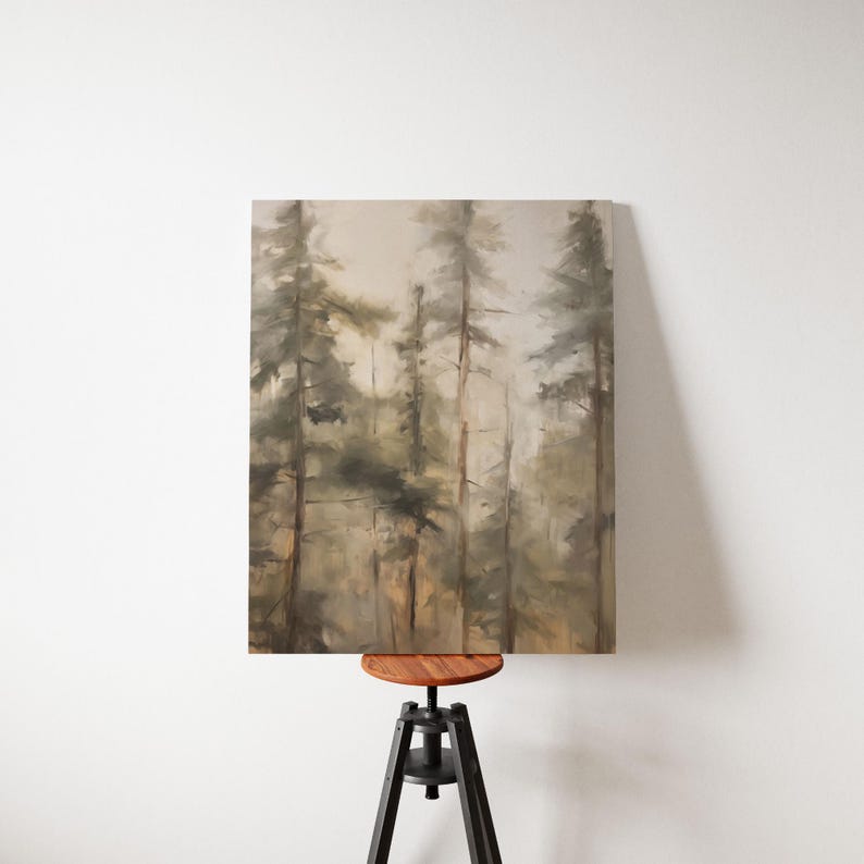Vintage Pine Tree Wall Art | Rustic Pine Forest Painting | Sage Green Wall Art | Moody Wall Art | Woodland Nursery Wall Art | DOWNLOAD image 9