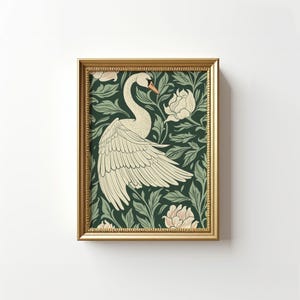 William Morris Schwan Druck | Schwan Wand Kunst | Cottagecore Dekor | Smaragdgrüne Kunst | Boho Wand Kunst | Ästhetisches Raumdekor | Digitaler Download