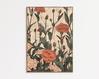 Vintage Peony Wall Art Print, Botanical Floral Illustration, Cottagecore Flower Decor, Antique Botanical Art, Floral Printable Wall Art