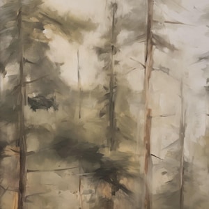 Vintage Pine Tree Wall Art | Rustic Pine Forest Painting | Sage Green Wall Art | Moody Wall Art | Woodland Nursery Wall Art | DOWNLOAD image 3