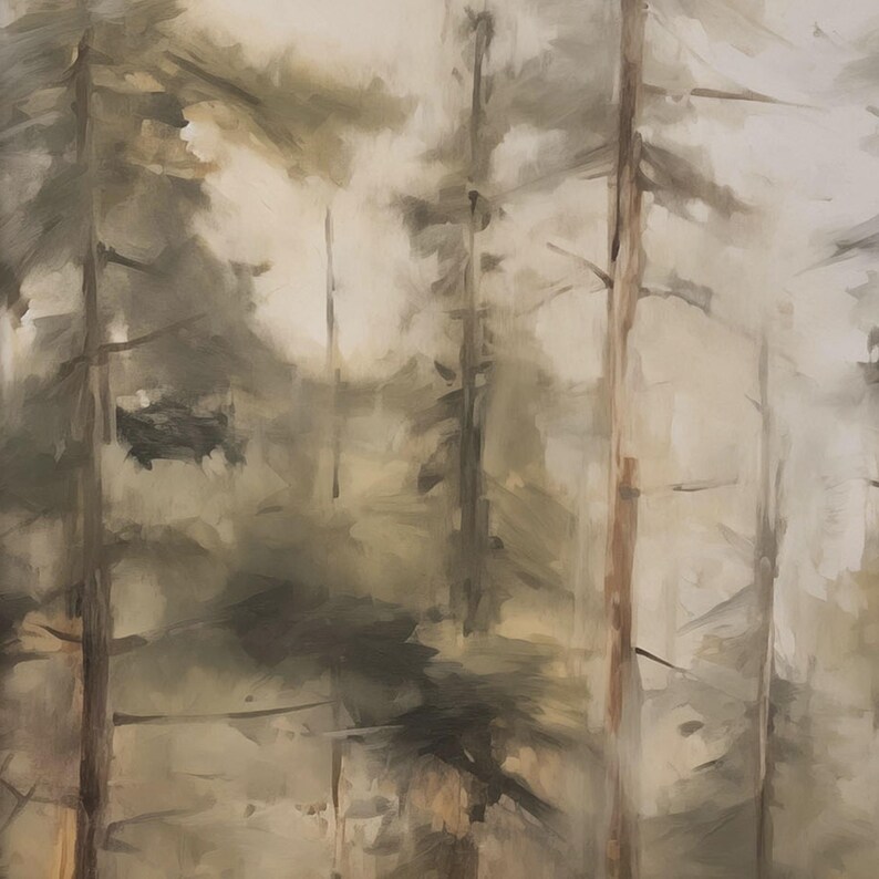 Vintage Pine Tree Wall Art | Rustic Pine Forest Painting | Sage Green Wall Art | Moody Wall Art | Woodland Nursery Wall Art | DOWNLOAD image 3