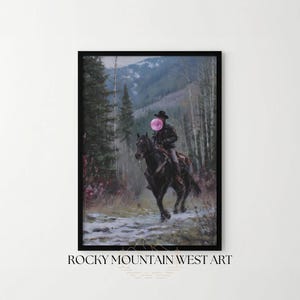 Cowboy bubblegum print grappige cowboy muurkunst kunst aan de westelijke muur print grappige paard cowboy poster cowboy kunst print Americana Home Decor