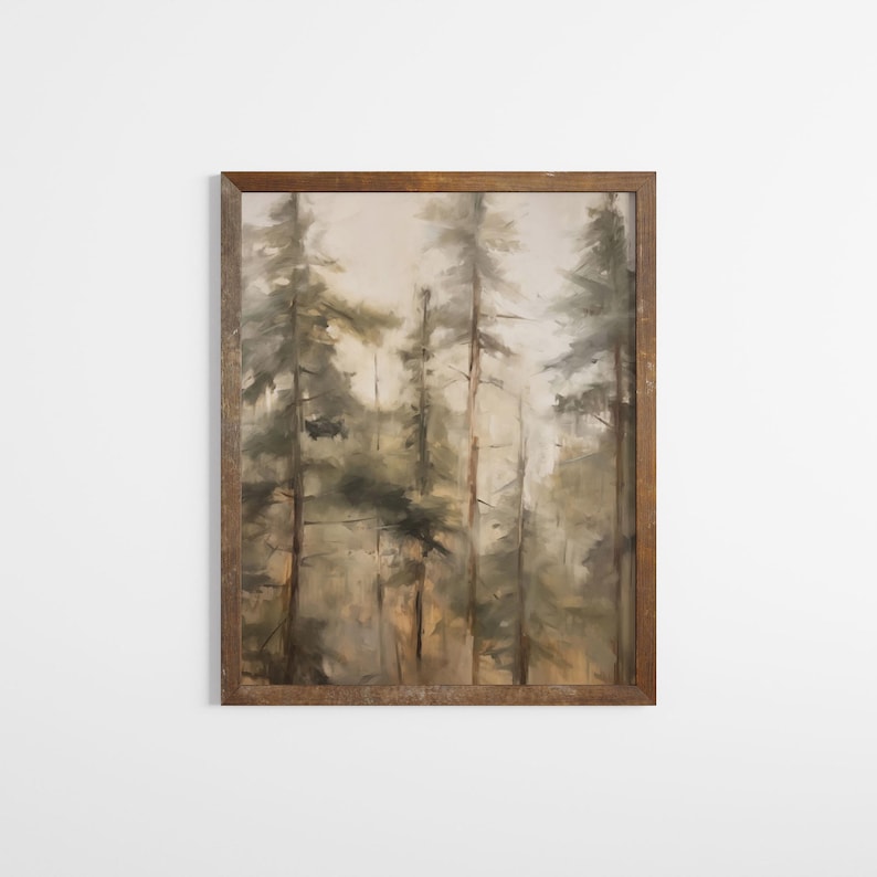 Vintage Pine Tree Wall Art | Rustic Pine Forest Painting | Sage Green Wall Art | Moody Wall Art | Woodland Nursery Wall Art | DOWNLOAD image 7