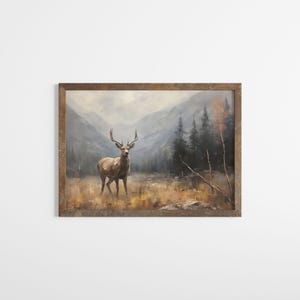 Vintage Deer Wall Art Forest Landscape Print Woodland Nursery Wall Art Cabin Wall Decor Nature Wall Art Masculine Wall Art